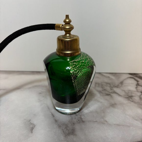 Vintage Art Retro Deco Perfume Spray Bottle Green w/ Atomizer & Black Bulb - Picture 4 of 7